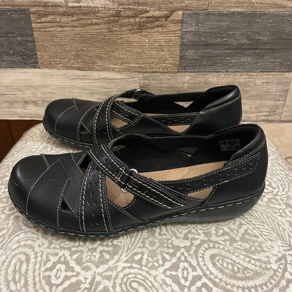 Clarks Collection Black Leather Mary Jane Shoes Women Size 9.5 Wide Comfort - Picture 2 of 7